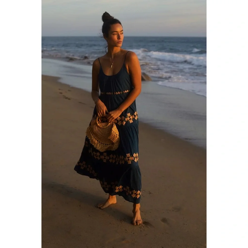Anthropologie Roller Rabbit Embroidered Cover-Up Maxi Dress